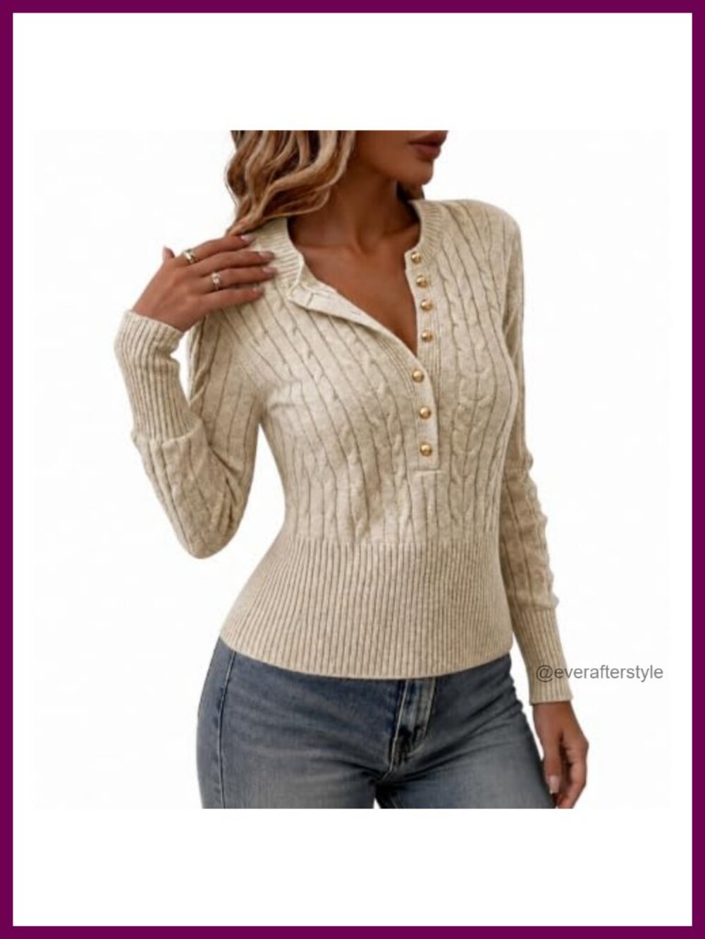 Women's Cable Knit Cropped Long Sleeve Button Pullover Sweater - Soft & Stretchy